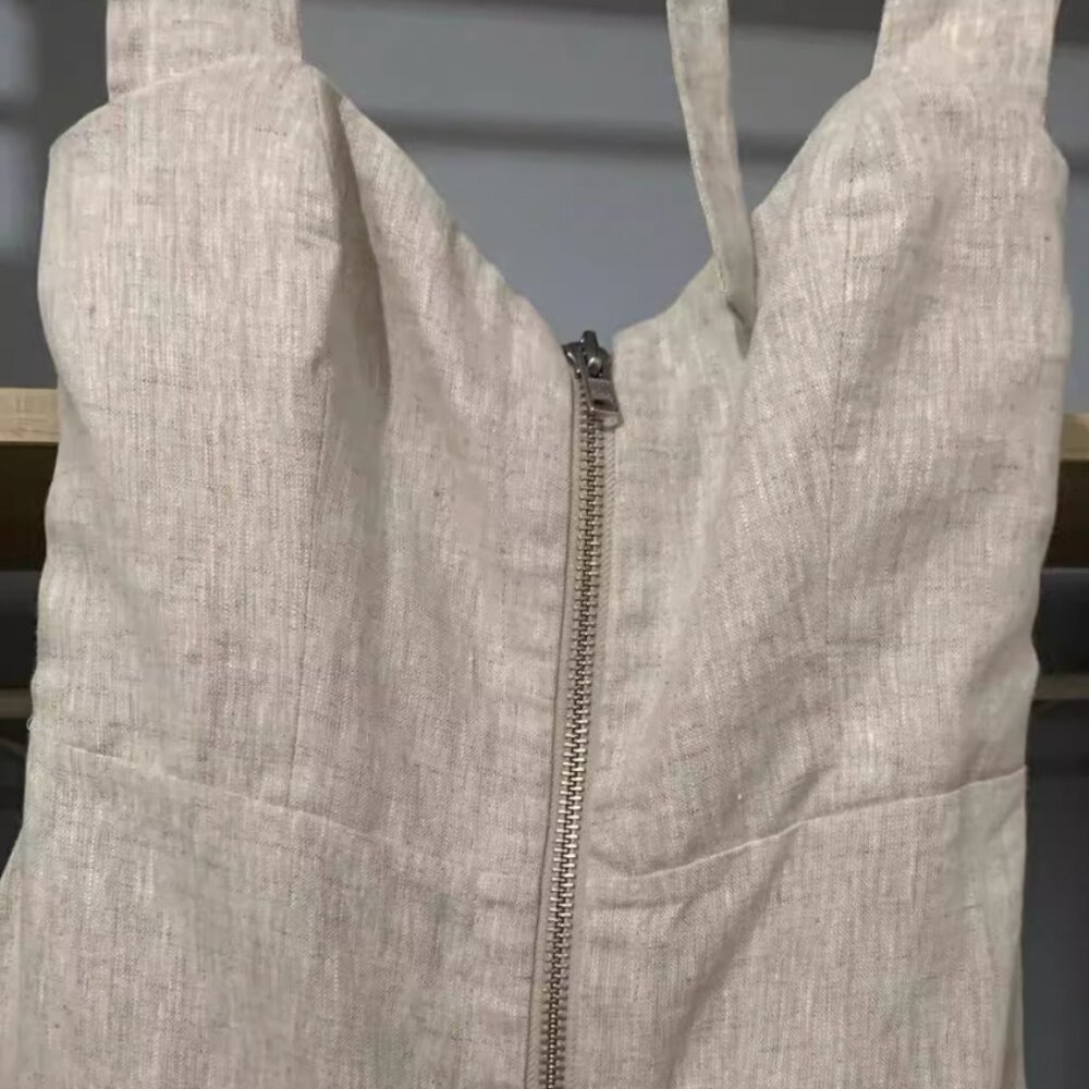NWT Reformation Edina Linen Dress Sz2 Oatmeal Linen Causal Halter - Picture 9 of 12